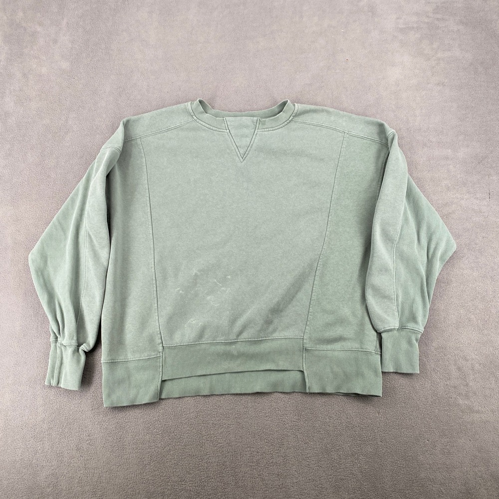 Vinyl Icons Womens Sage Green Crewneck Sweatshirt Relaxed Fit V-Stitch Small